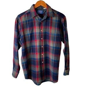 Pendleton Vintage Plaid Long Sleeve Button Down Shirt Pure Virgin Wool Made USA